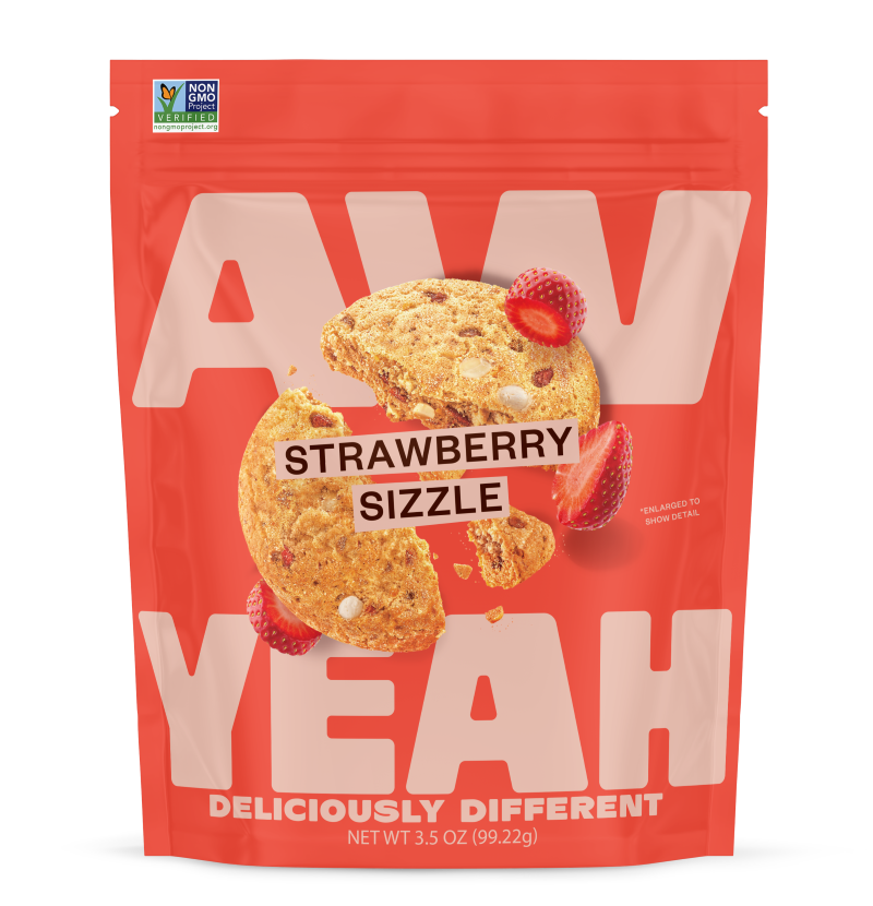 package of aw yeah strawberry sizzle sweet and spicy cookies gluten free non GMO and dairy free cookies