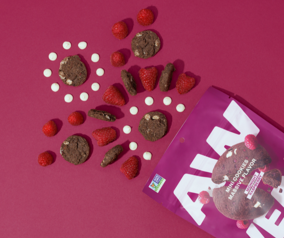 aw yeah dairy free gluten free cookies midnight raspberry diagonal package flavor explosion with chocolate white chips raspberry