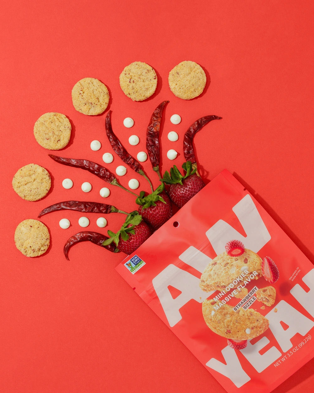 Aw Yeah dairy free gluten free cookies sweet and spicy strawberry sizzle package with flavor explosion