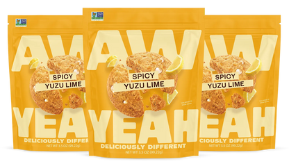 three packages of aw yeah spicy yuzu lime sweet and spicy cookies gluten free non GMO and  dairy free cookies