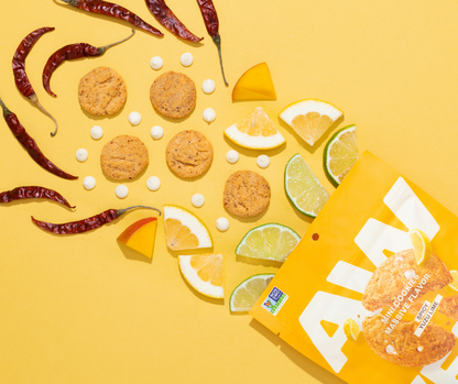 aw yeah dairy free gluten free cookies sweet and spicy yuzu lime diagonal package flavor explosion with yuzu-lime-mango-chili-white chocolate